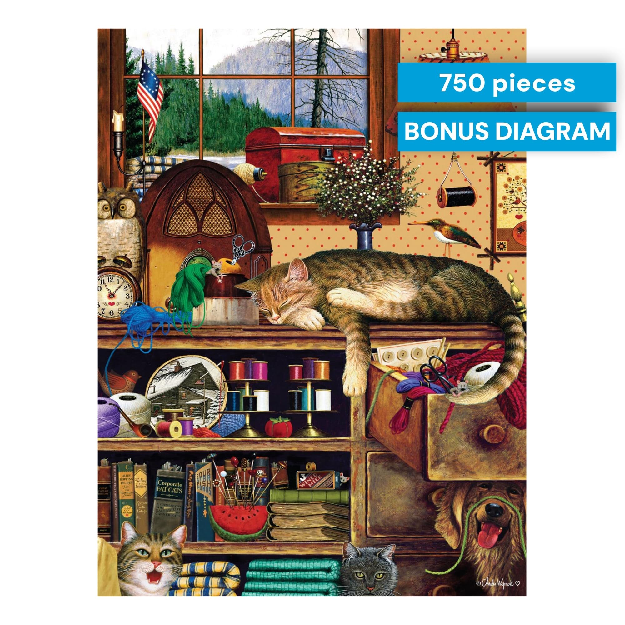 ワイソッキー Max in The Adirondacks ラグ 猫　パズル Amazon.com: Schmidt Spiele 59994 Charles Wysocki, Max in The